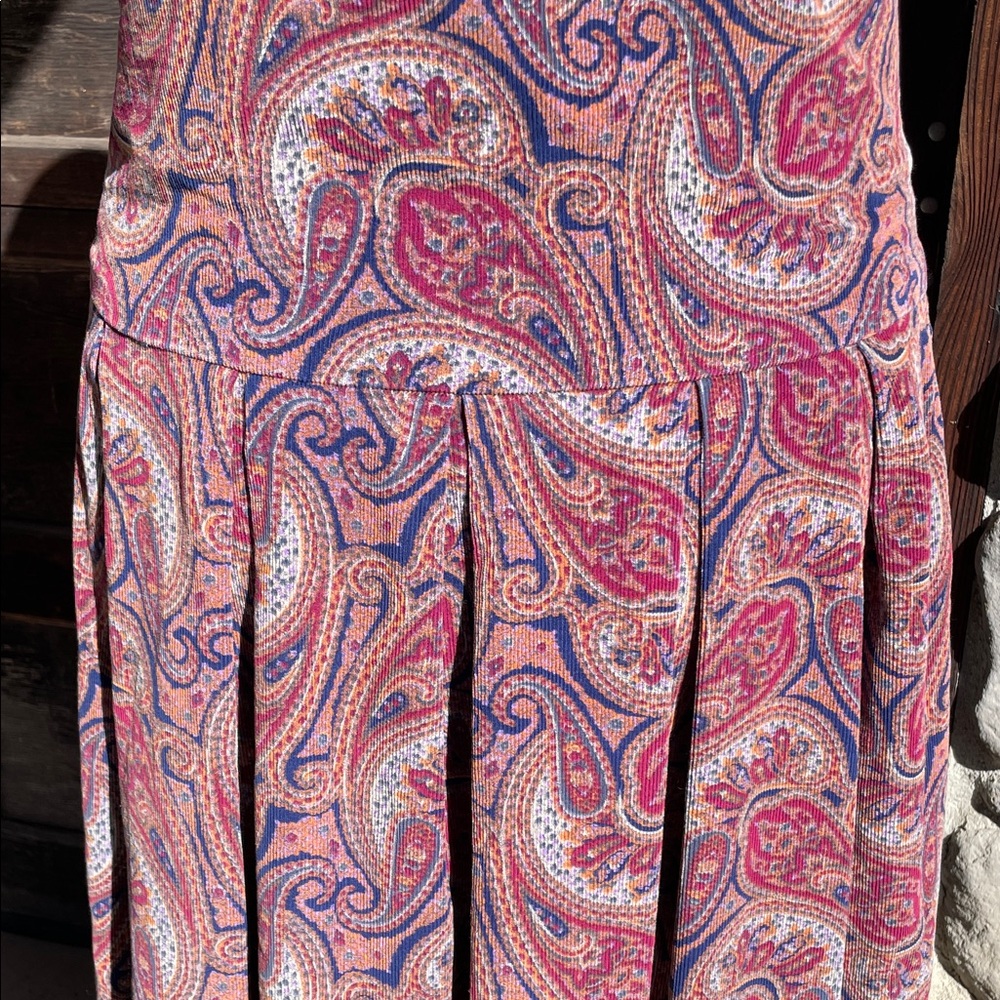 Vintage Paisley Corduroy Jumper Handmade in Burgundy and Blue-Violet Print - Picture 3 of 16